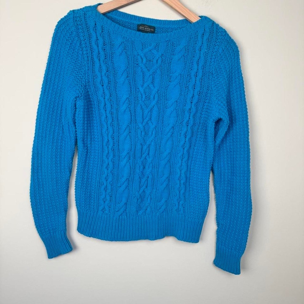 Ralph Lauren Blue Cable Knit Crewneck Sweater Size Small S Preppy
